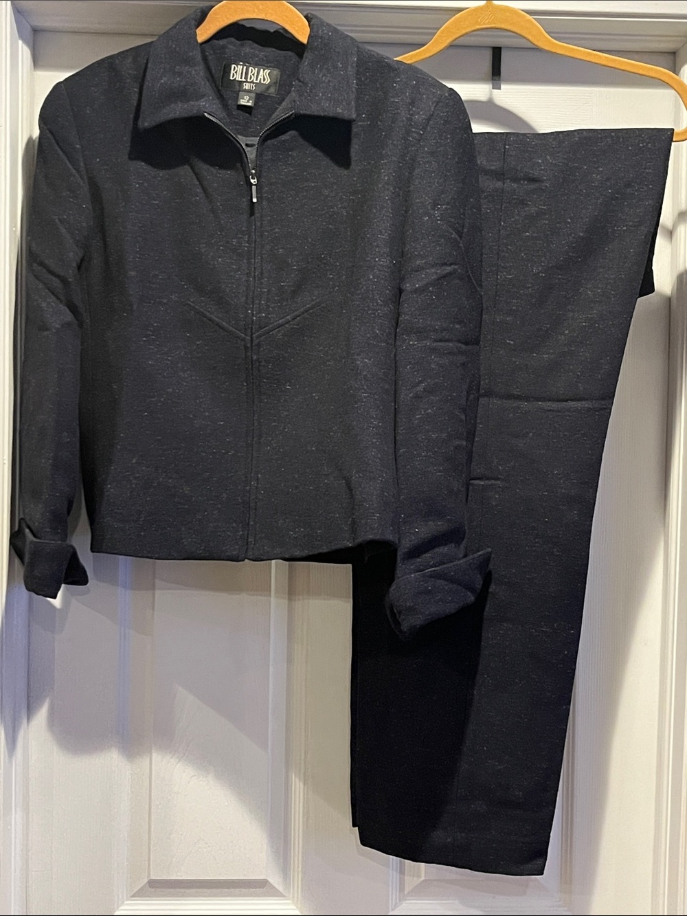 Vintage bill blass Navy speckled Zip-Front Jacket & wide Leg tapered Pants Suit